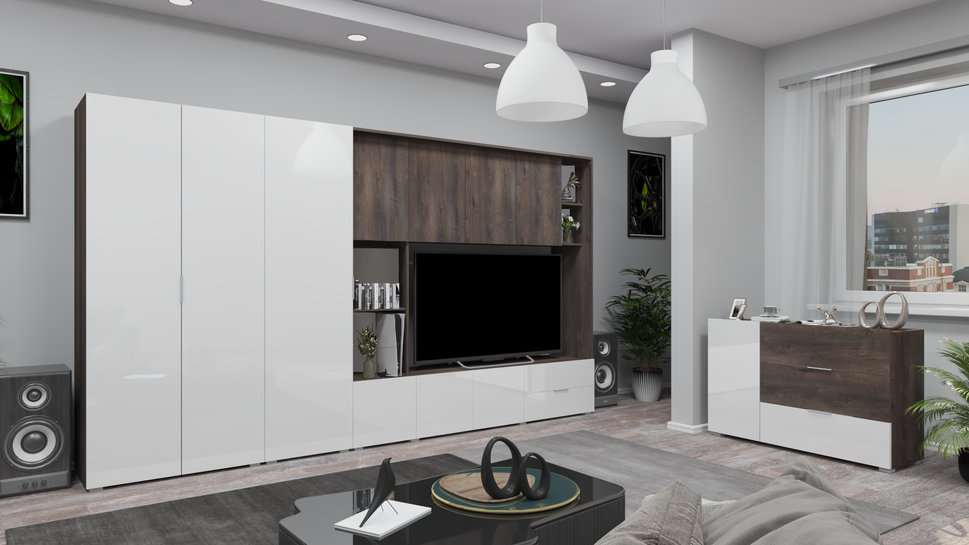 Corpus Carson 350 cm Iszap Tölgy-Magasfényű Fehér