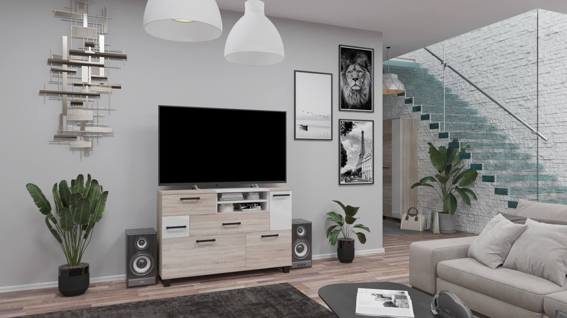 Corpus Garden Nappali 130 cm Sonoma-Magasfényű Fehér