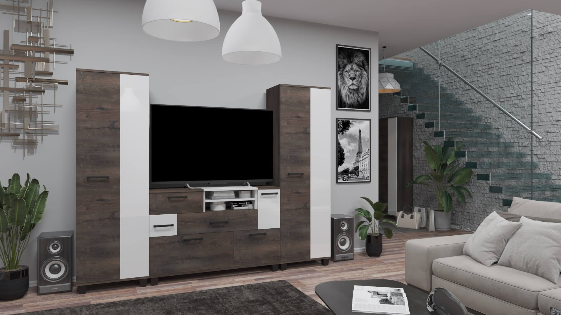 Corpus Garden Nappali 250 cm Iszap Tölgy-Magasfényű Fehér