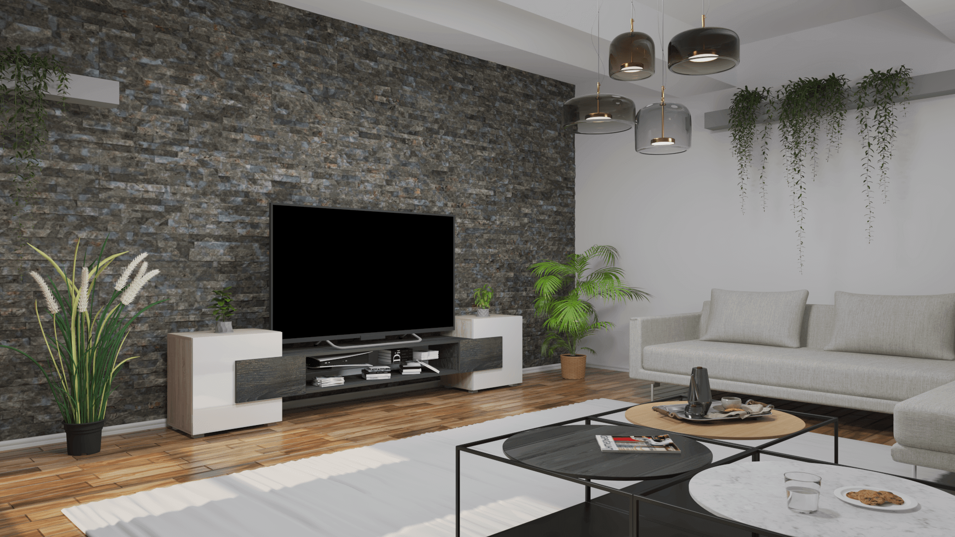 Corpus Logens 02 Tv állvány 270 cm Sonoma-Magasfényű Fehér