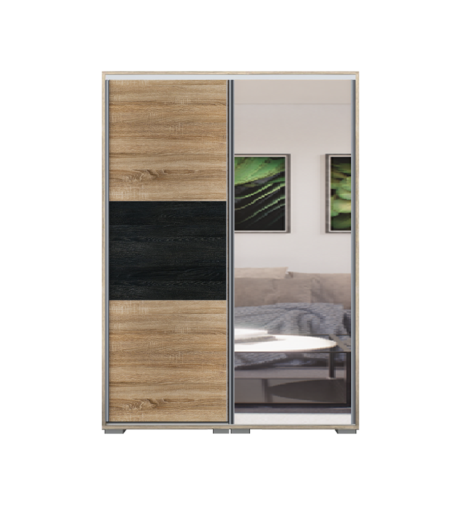 Denver tolóajtós gardrób 120 cm Vállfás-2 Polcos-2-es Fiókház