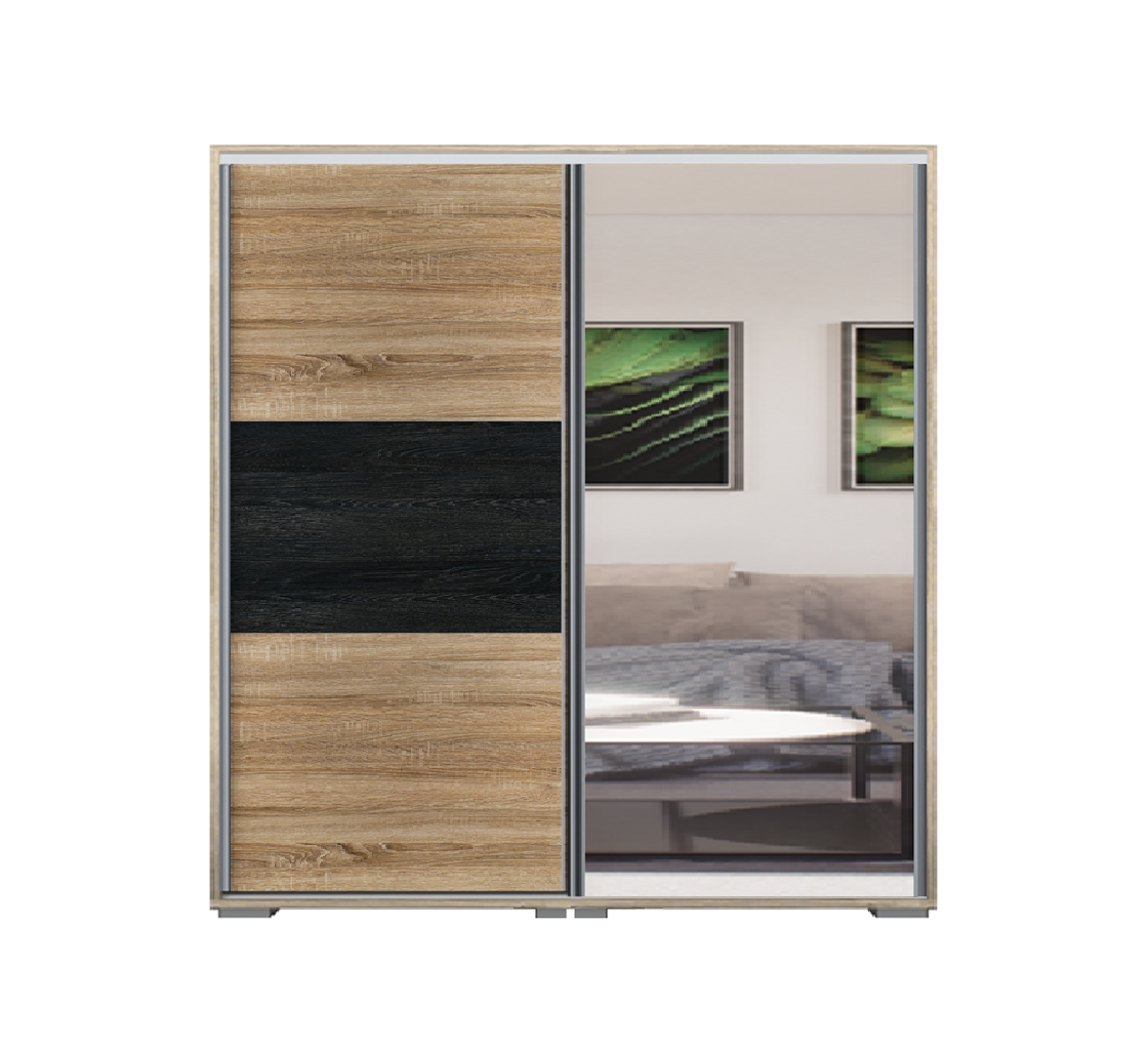 Denver tolóajtós gardrób 200 cm Vállfás-2 Polcos-2-es Fiókház