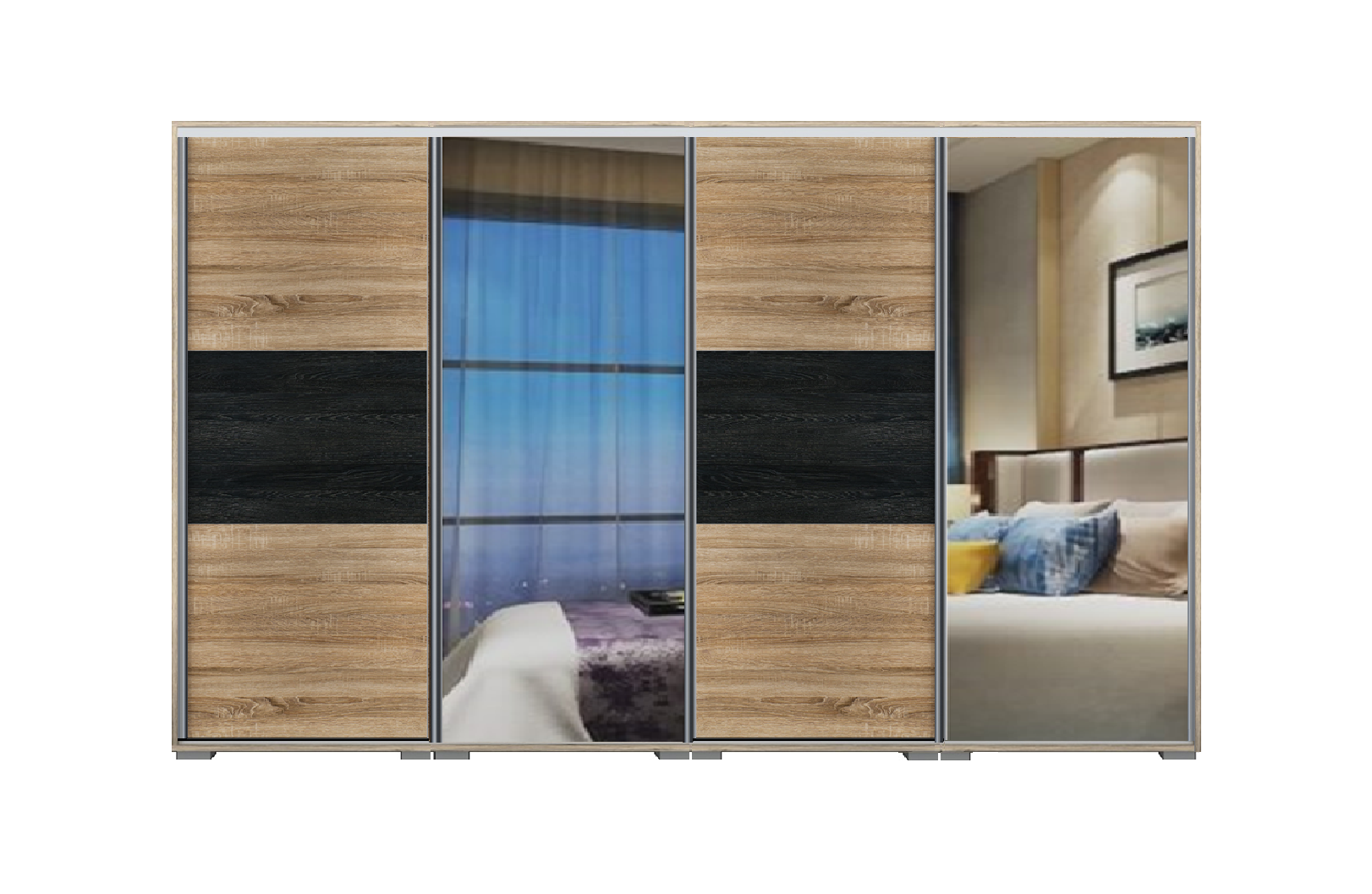 Denver tolóajtós gardrób 400 cm (4x100 cm) Vállfás-3 Polcos