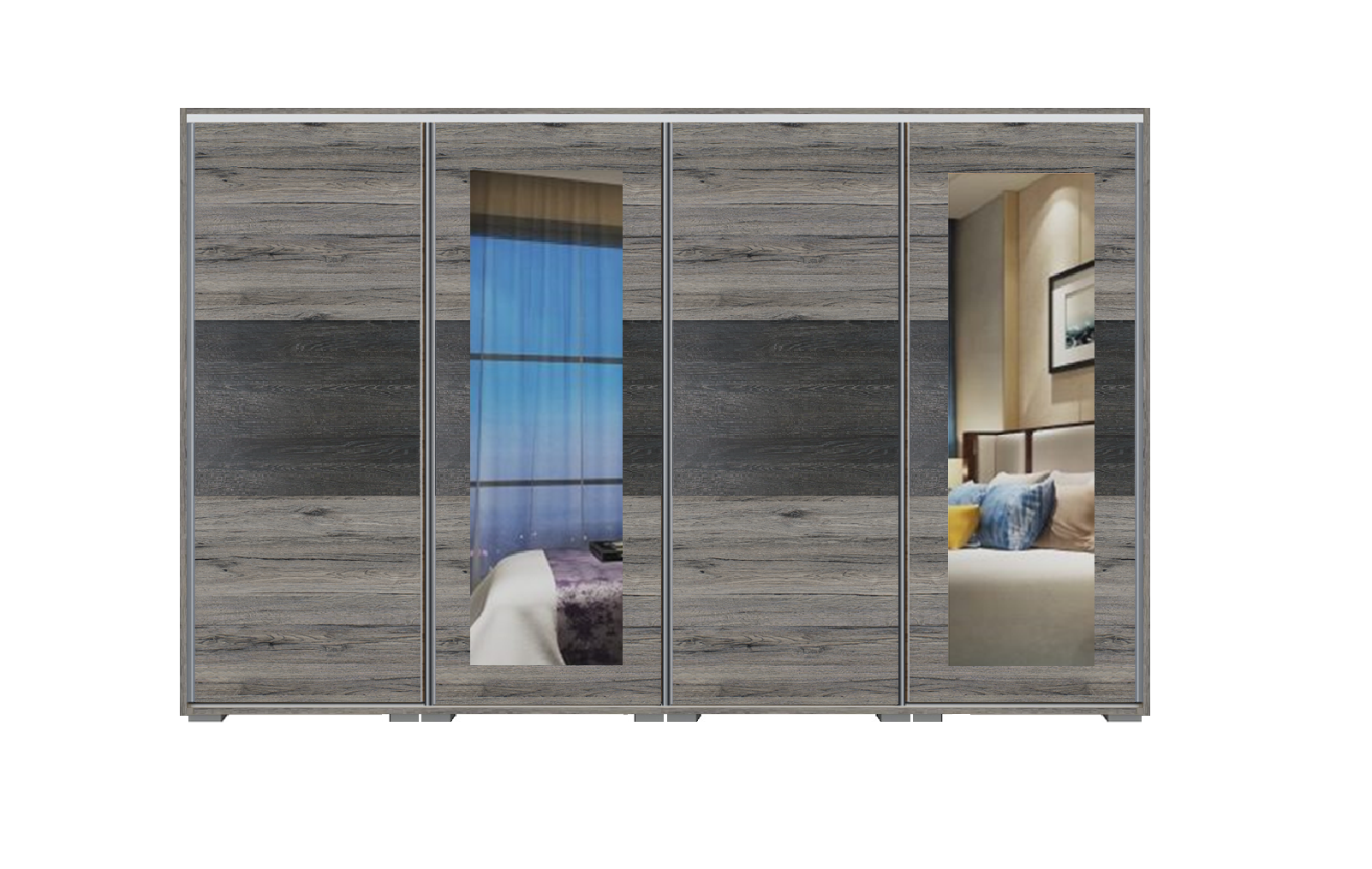 Denver tolóajtós gardrób 400 cm (4x100cm) Vállfás-2 Polcos-2-es Fiókház