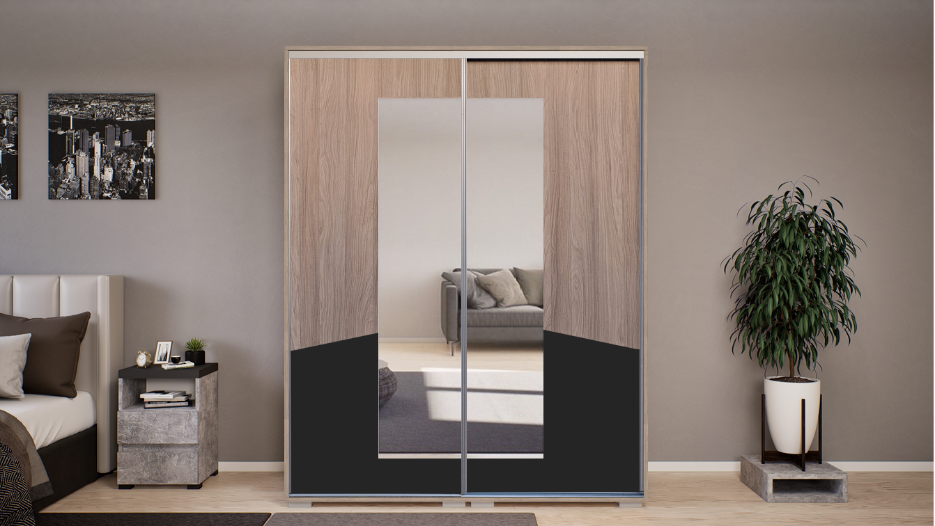 Tolóajtós gardrób D1FOT 160 cm Vállfás-3 Polcos